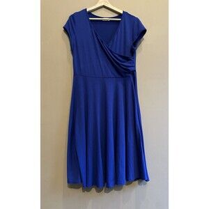 Missky Women’s Short Sleeve Wrap Cotton Royal Blue Midi Dress Size Large Comfy